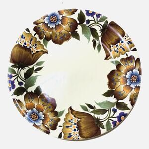 Floral Ceramic Dinner Plate 9.5" Flower Brown Beige Leaves Serving Single Eake
